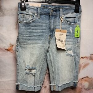 Vanilla Star Light Wash Denim Mid Rise Bermuda Shorts